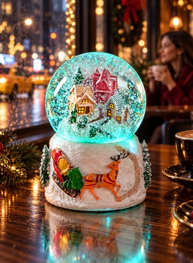 圣诞发光雪球麋鹿音乐盒摆件