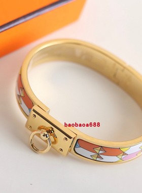 欧美高质量12mm圆环粉蓝灰橙钛钢手镯珐琅彩男女情侣轻奢手环