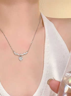 爱心吊坠项链小众蕾丝边锁骨链女