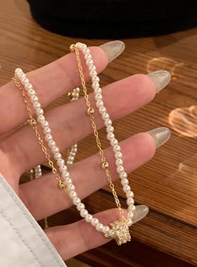 嘟嘟夫妇珍珠颈链项链双层叠戴女