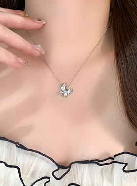 嘟嘟夫妇925纯银蝴蝶贝母项链女