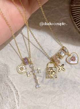 金色吊坠项链高级感小众锁骨链女