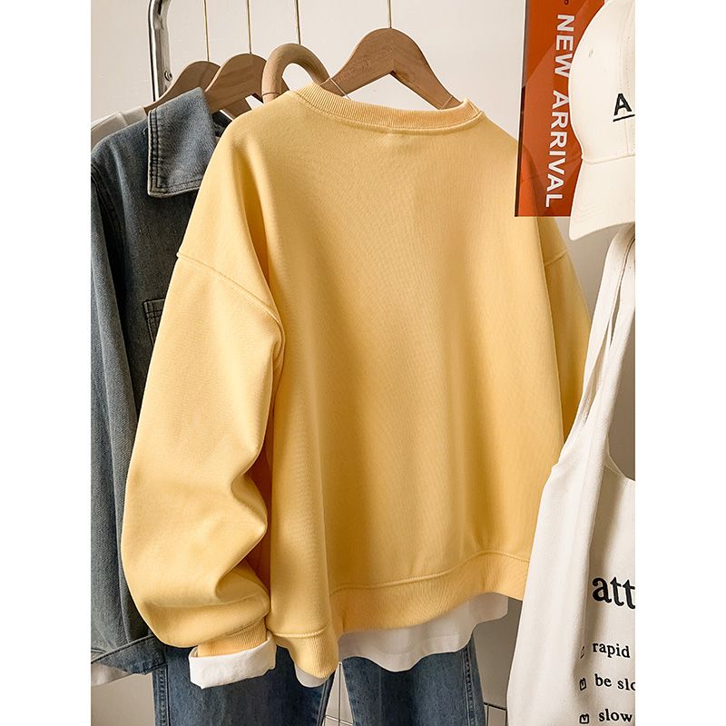 广州十三行重工植绒刺绣圆领卫衣女秋冬加绒加厚宽松慵懒长袖上衣 - 图3