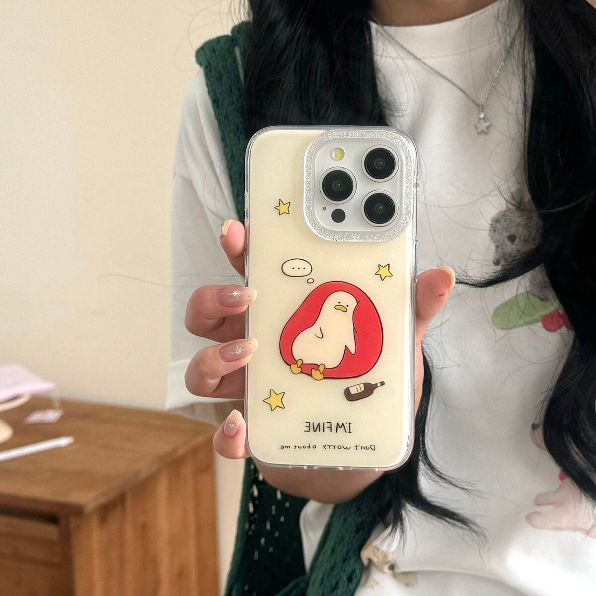 全包闪粉-醉酒鸭子适用苹果16promax简约手机壳15promax新款保护套14promax防摔耐用13promax创意高级感,淘宝优惠券,粉丝福利购,淘宝优惠卷