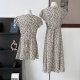 Lin Shiba ຕະຫຼາດດອກໄມ້ງາມລີສອດແບບ Retro Floral Skirt Round Neck Puff Sleeve Waist Sweet A-Line Dress
