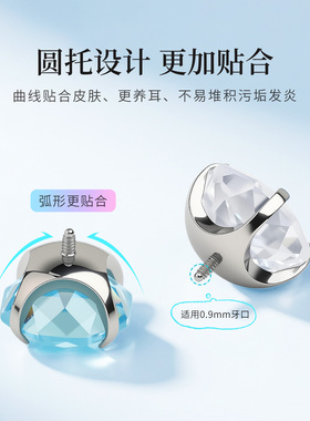 蓝色耳钉钛合金耳骨钉女高级感爆闪华子耳蜗钉内螺旋养耳洞耳饰