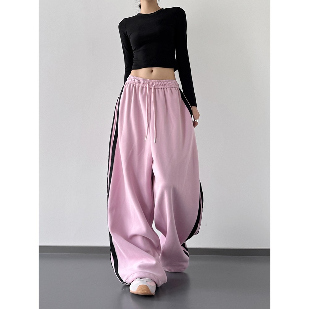 少女系粉色运动裤女2026秋装新款高腰韩系穿搭宽松学生阔腿休闲裤,淘宝优惠券,粉丝福利购,淘宝优惠卷