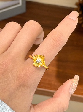 青岛黛美舒饰品小红书爆款精致百搭拉丝微镶锆石兰花戒指女小众