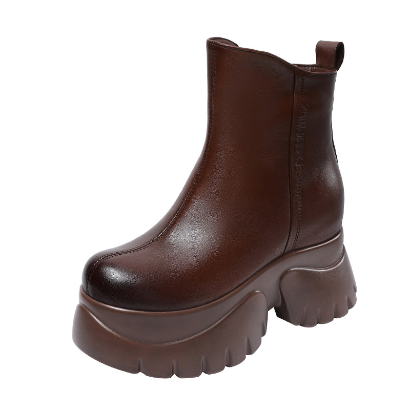 秋冬新款真皮小个子超高跟头层牛皮短靴女松糕厚底内增高马丁靴女,淘宝优惠券,粉丝福利购,淘宝优惠卷