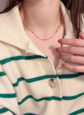 夏日彩色多巴胺串珠短款链女韩国新款叠戴轻奢小众配饰锁骨颈链