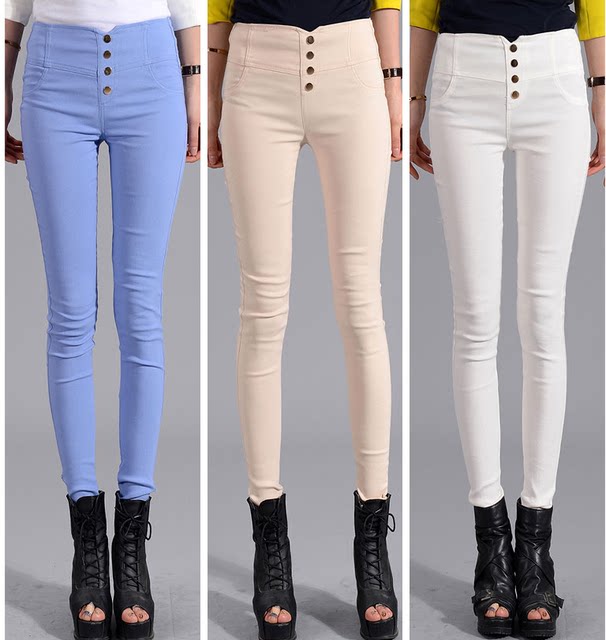 Spring, Summer, and Autumn New Candy Color Casual Pants Pretty Girl Pants Slim Fit Elastic Versatile 9-point Small Feet Pants for Women