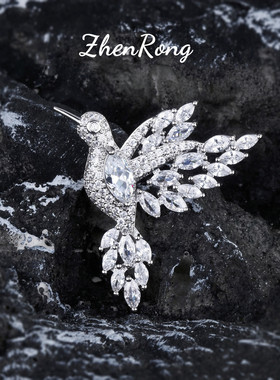 轻奢满钻蜂鸟项链女飞鸟鸽子吊坠