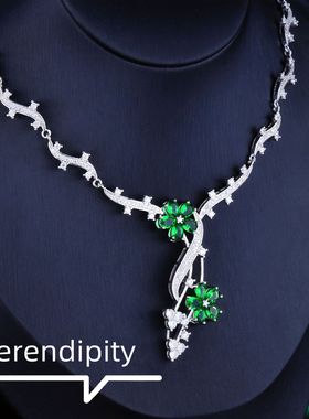 祖母绿奢华项链重工绽梅礼服套链