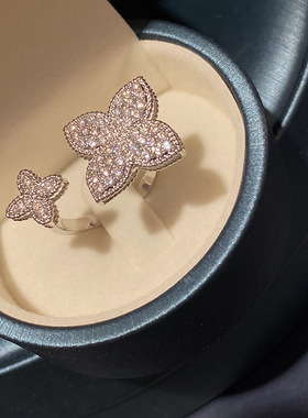 四叶花戒指时尚开口可调节食指戒