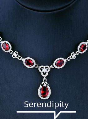 抖音直播奢华祖母绿红宝套链吊坠