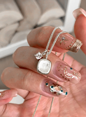 暴富金砖吊坠拉丝小方糖项链中古