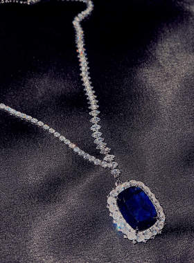 短剧海洋之心锆石项链奢华蓝宝石