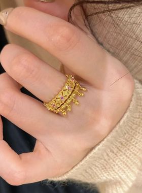 菱格镶钻流苏小摇铃叠戴套戒戒指