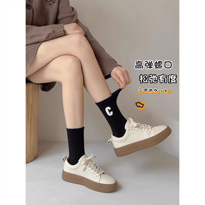 字母中筒袜女秋季纯棉吸汗透气运动袜抗菌防臭外穿长筒袜_Fashion trends  潮牌_女士内衣/男士内衣/家居服-第4张图片-提都小院