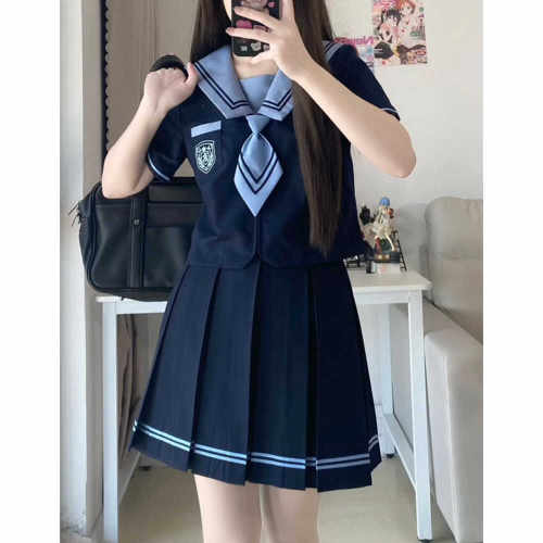 日系原创jk制服校供中间服学生短裙夏季学院风绀色jk水手服-图0