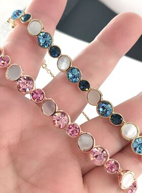  蓝色海洋风彩宝手链女显白气质贝母锆石抽拉手链2026新款爆款