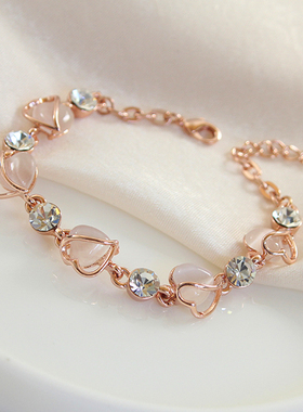 威妮华女合金猫眼石简约爱心手链