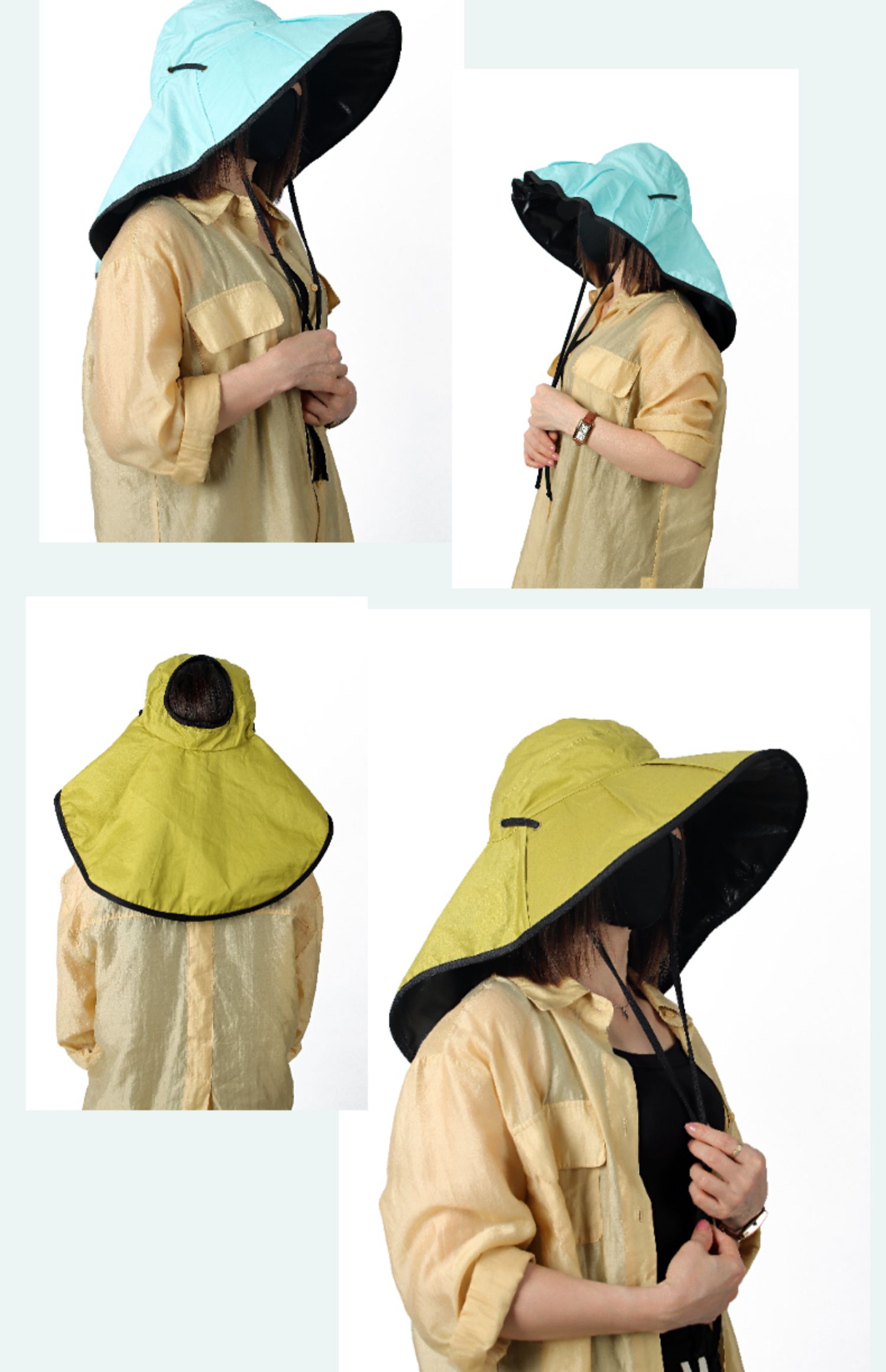 防晒帽子女夏季户外大檐黑胶渔夫帽可折叠防紫外线遮阳遮脸太阳帽