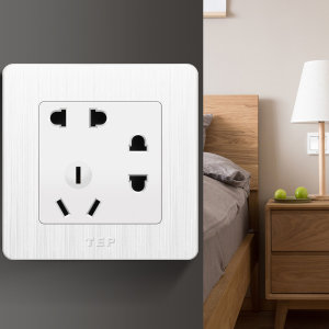 TEP墙壁电源开关插座面板 86型拉丝白 7眼插板二二三插 七孔插座