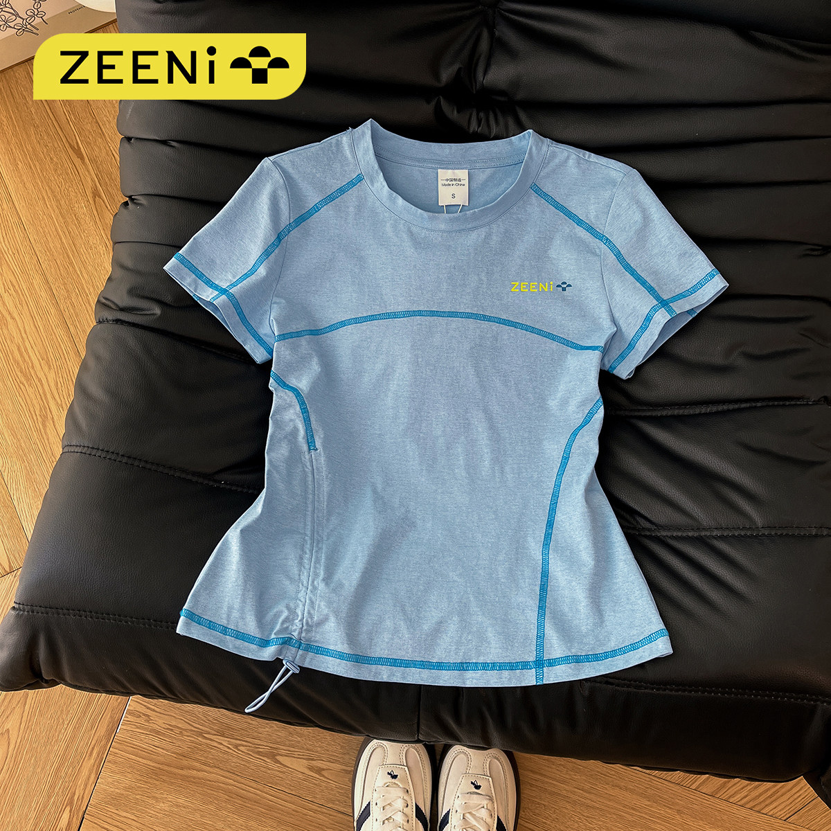 ZEENI 多巴胺冰凉感正肩短袖t恤女速干短裤户外骑行跑步运动套装,淘宝优惠券,粉丝福利购,淘宝优惠卷