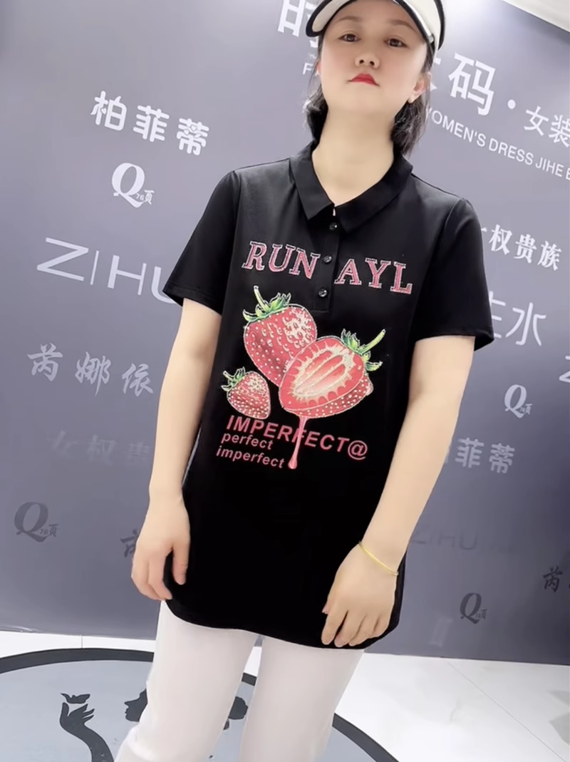 芮娜依莲7872夏季薄款一手长POLO衫加大码女装胖妹妹百搭减龄短袖 - 图3