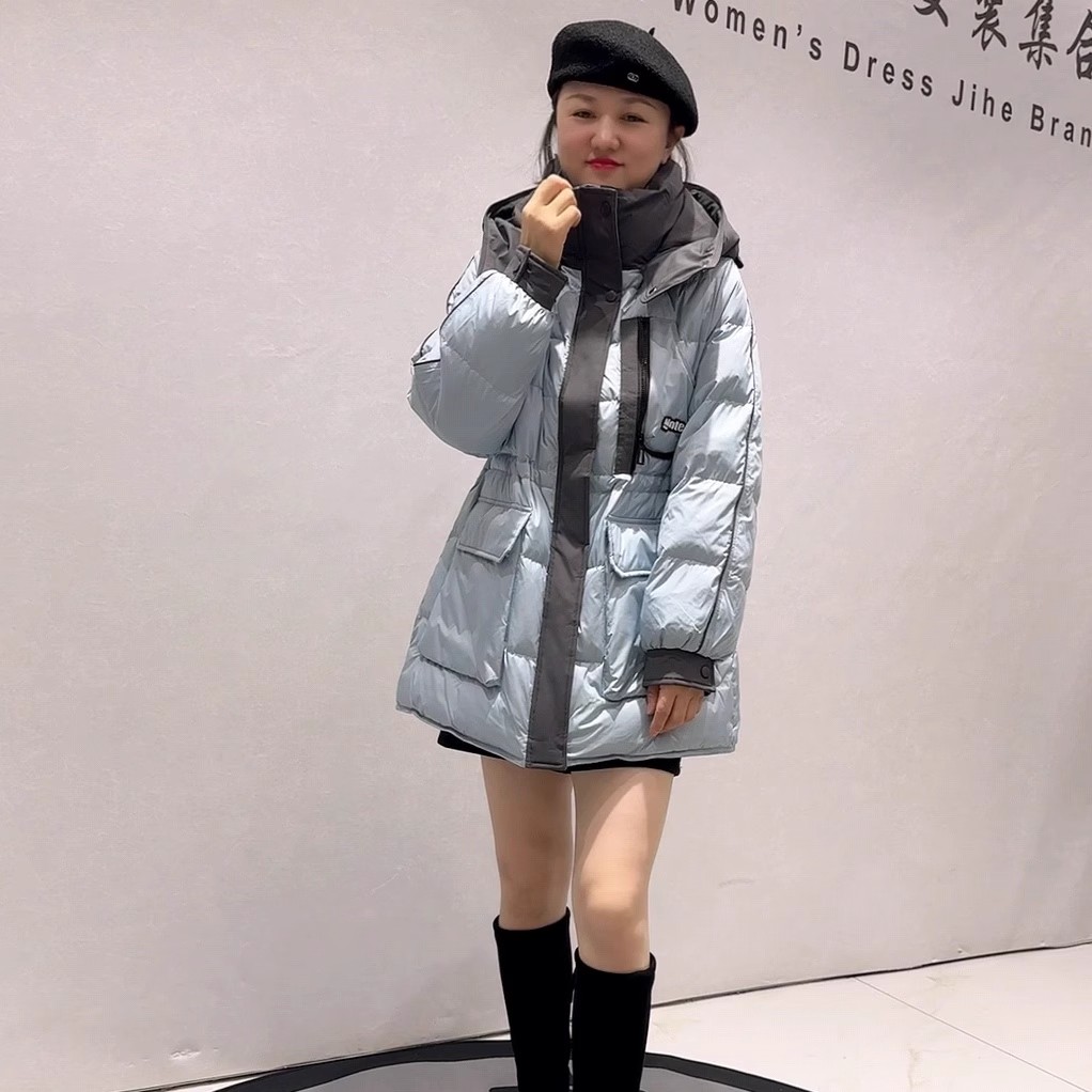 芮娜依莲9821冬季新款一手长羽绒服大码女装胖妹妹宽松显瘦厚外套 - 图0