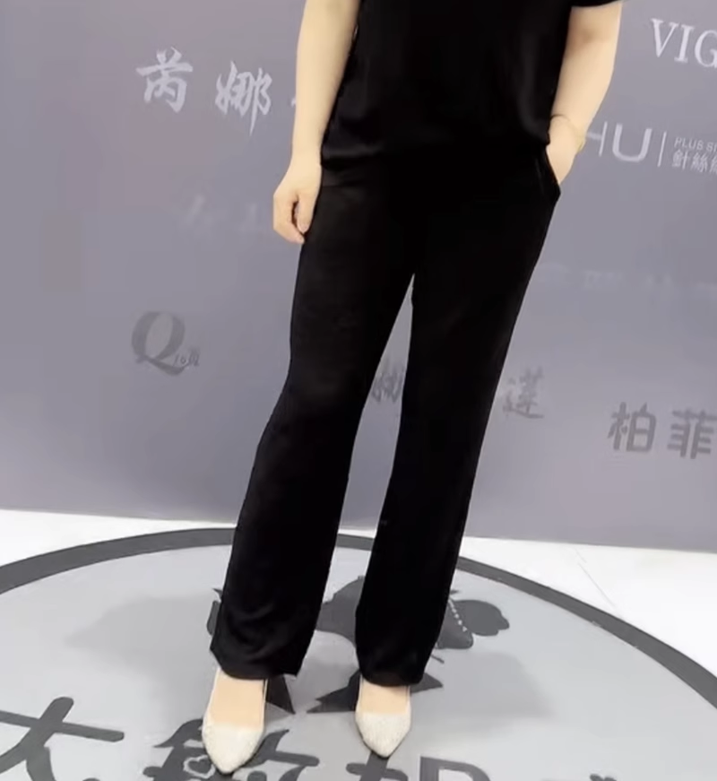 芮娜依莲9658夏款真丝醋酸料长裤加肥加大码女装胖妹妹高腰百搭裤 - 图1