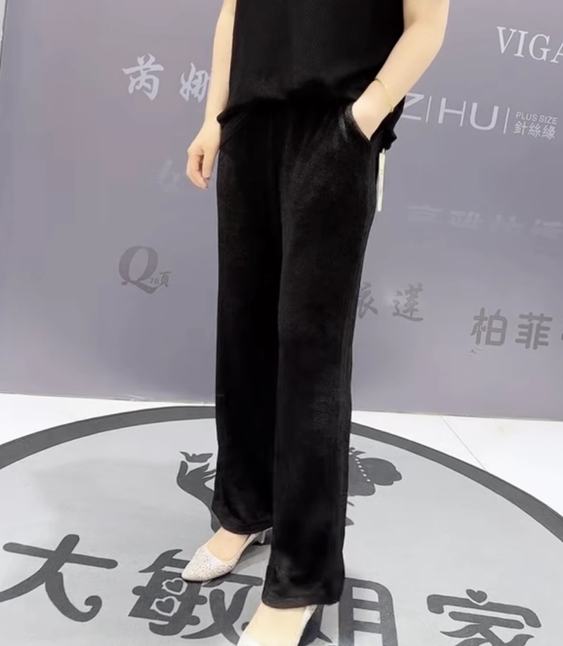 芮娜依莲9658夏款真丝醋酸料长裤加肥加大码女装胖妹妹高腰百搭裤 - 图2