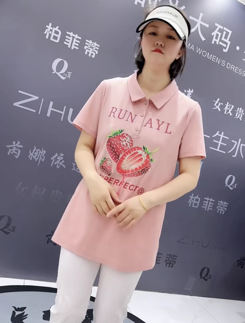 芮娜依莲7872夏季薄款一手长POLO衫加大码女装胖妹妹百搭减龄短袖 - 图2