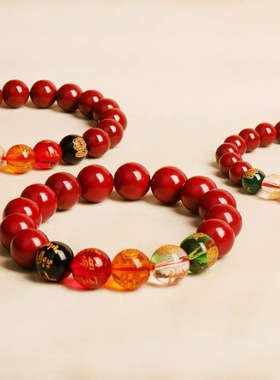 五路财神朱砂手链红色本命年天然仿朱砂男女同款辰砂单圈手串