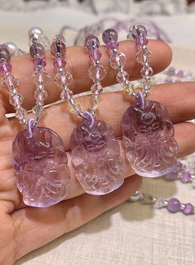 紫水晶将军狐牌九尾狐吊坠精工雕刻毛衣链项链配件许愿狐吊牌