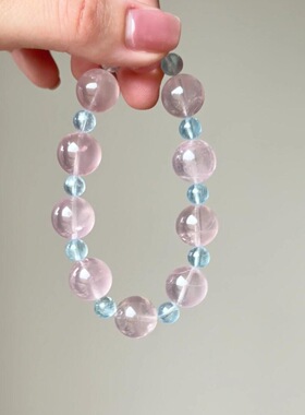 爆款星光仿粉晶马粉手串女招桃花串珠通透天然海蓝宝水晶手链