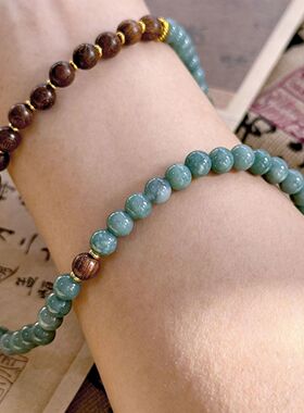 手爆款串木质金丝檀手链女小众时尚送女友蓝色玉石百搭叠戴手串