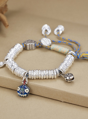 古法盘缠手链手工Diy编织钱串子铜镀银手绳吞金兽手环男女通用