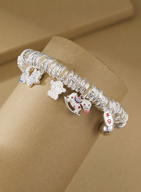 抖音热销铜镀银小木马碎银盘缠手链国风小马福袋盘缠百搭时尚手链