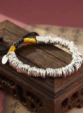 腰缠万贯手链复古招财盘缠黑色吊坠中性风潮国风黑绳手链