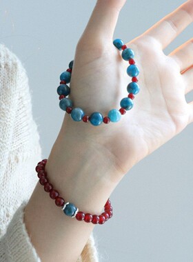 【蓝屿红霞】红玛瑙磷灰石手链显白新中式叠戴气质小众女手串配饰