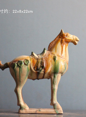唐三彩陶瓷仿古六骏马客厅摆件