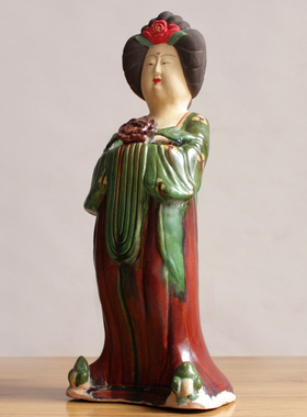 仿古风陶瓷女俑胖妞肥婆摆件