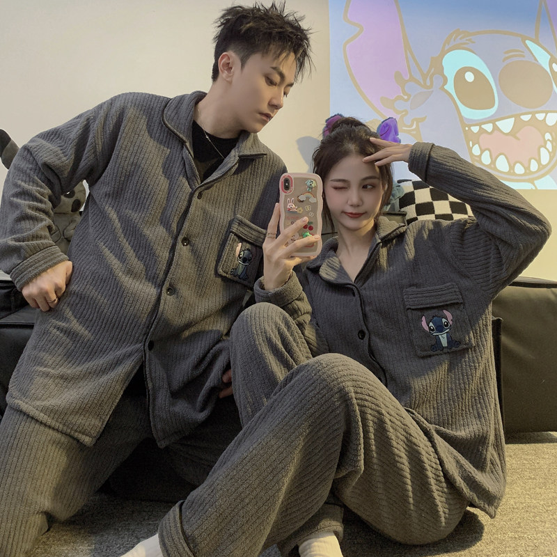 史迪仔卡通睡衣男女生秋冬季加厚加绒法兰绒家居服冬天情侣两件套,淘宝优惠券,粉丝福利购,淘宝优惠卷