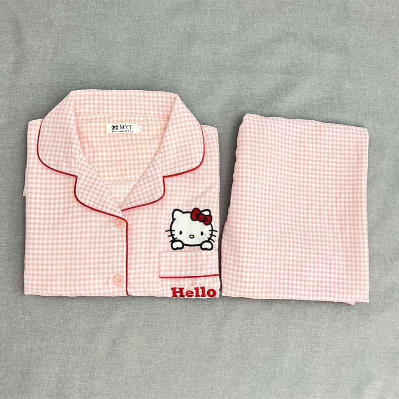 新款hellokitty睡衣女春秋季梳织纯棉纱长袖可爱卡通家居服套装薄 - 图0