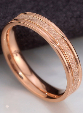 男女钛钢日韩镶钻戒指玫瑰金