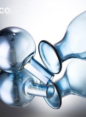 北欧简约样板房花瓶蓝色插花玻璃