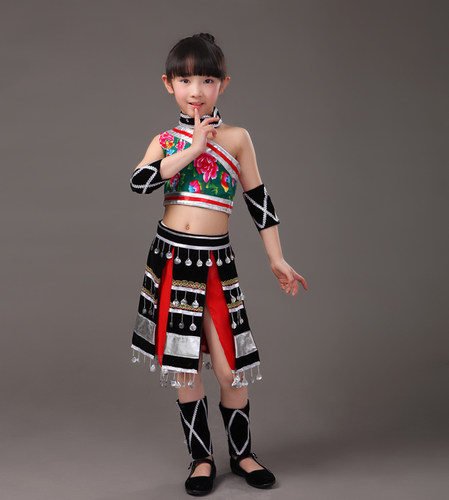新款走在山水间女瑶族舞表演儿童壮族装少数民族佤族舞蹈演出服装 - 图2