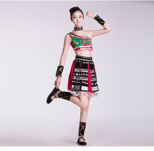 新款走在山水间女瑶族舞表演儿童壮族装少数民族佤族舞蹈演出服装 - 图1